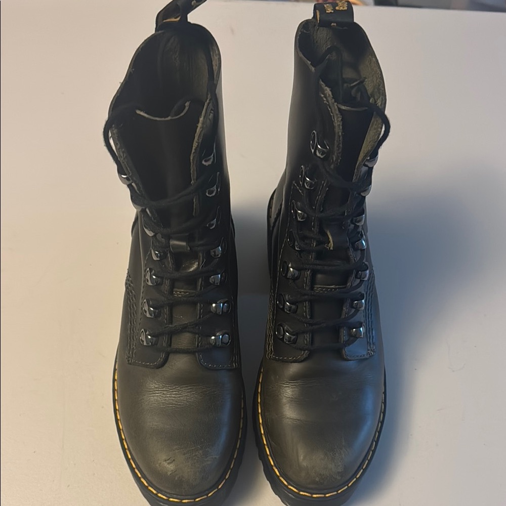 Dr. Martens Black Leather Boots Leona Platform